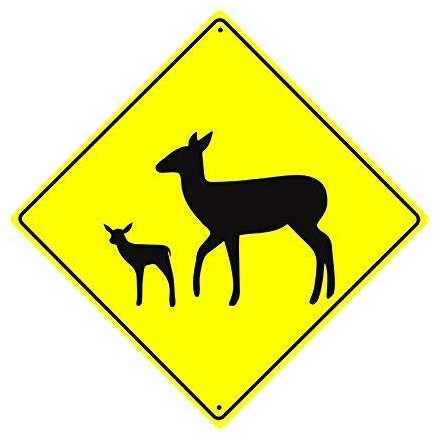 Grande cartello stradale con cervo con fulvo grafico attraversamento fauna selvatica animale cautela Xing Hunter Crossing cartello divertente giallo diamante metallo segno di alluminio per la