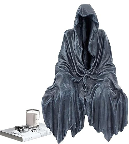 Tuzsocr Statue des Sensenmanns aus Kunstharz, Horrorstatue, Schwarz, Gothic-Skulptur, Schreibtischdekoration, Halloween-Tischdekoration, geeignete Dekoration für Haus, Büro, Garten, Mottoparty (M)