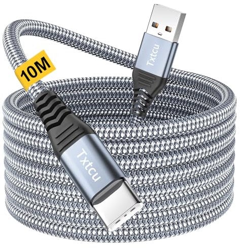 Txtcu 10m Braided USB C Charging Cable - Compatible with PS5, Xbox, Samsung Galaxy S20/S10/S9, Note 10/9/8, LG, Motorola, Switch, Kindle Fire, Huawei