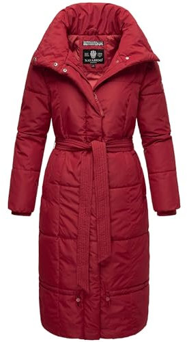 Navahoo Damen Wintermantel Warmer Steppmantel extralang mit Gürtel Mirenaa Dark Red Gr. L