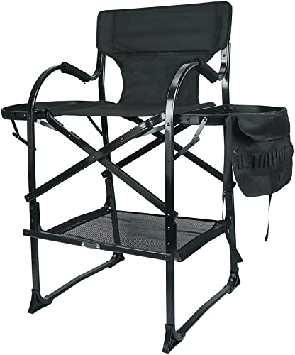 Klappstuhl für Maskenbildner, Regisseur, aus Aluminium, Barhocker, zusammenklappbar, für Camping, mit seitlichem Tisch, Getränkehalter, Aufbewahrungstasche und Fußstütze