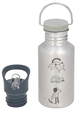 LÄSSIG Trinkflasche Edelstahlflasche BPA-frei 500ml Kinder Kita Kindergarten auslaufsicher mit Sporttrinkverschluss/Bottle Stainless Steel Happy prints animal
