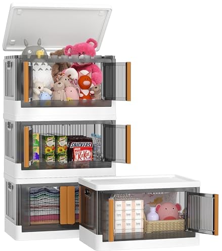 Diealles Shine Aufbewahrungsbox, 4 Stück 72L Plastikboxen, Faltbare Aufbewahrungsbox mit Türen, Stapelbare Aufbewahrungsboxen Groß, Kisten Aufbewahrung mit Deckel für Wohnzimmer Bad Küche Camping
