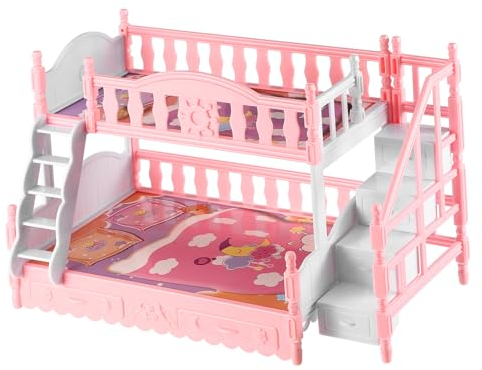 Toyvian Miniatur-Etagenbett 1 Puppenhausmöbel im Maßstab Puppenhaus-Hochbett Feengarten Spielzeuge Ornament Mini-Etagenbett Mini-Hausaccessoire Baby Modell Suite Kopfkissen Blatt Plastik