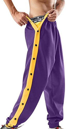 Glitzer Hose Herren Herren Tear Pants Basketball Lässige Trainingshose Aufwärmen Lose Lässige Jogginghose mit offenem Bein und Tasche 7/8 Hose Herren (Gold-A, M)