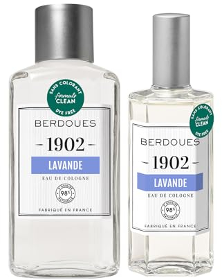 BERDOUES 1902 Eau de Cologne Lavande, Lot Rechargeable, Made in France, Sans colorant Parfum femme et homme, vaporisateur 125ml et recharge 245ml