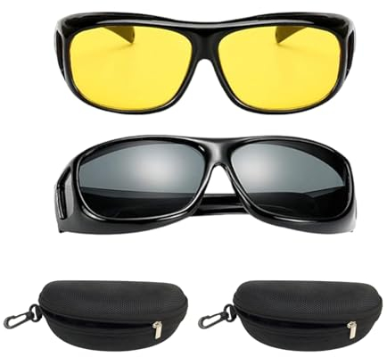 Hazrcvr 2 Stück Nachtsichtbrille für Autofahrer, Nachtbrille zum Autofahren, Überziehbrille für Brillenträger, Nachtsicht-Fahrbrille für Herren und Damen, Inklusive 2 Brillenetuis