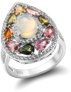 Stfery Silber Ring 925 Breit Ring für Damen Tropfen Opal Ring Frauen Modeschmuck