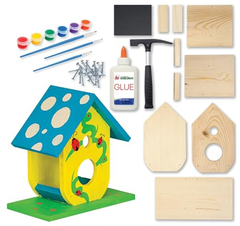 ITA DIY Futterhaus für Vögel zum Zusammenbauen und Bemalen RusticRefuel - Vogelfutterhaus Komplett Bausatz mit Hammer, Nägeln, Farben zum Bauen und Malen für Kinder - Bastelset für Jungen & Mädchen