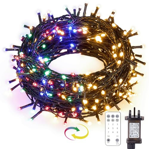 Twinkle Star Christmas Tree Lights Indoor Warm White & Multicoloured, 30m 300 LED Christmas Lights Outdoor Waterproof, Remote/Modes/Timer, Coloured String Lights Mains Powered for Xmas Decorations