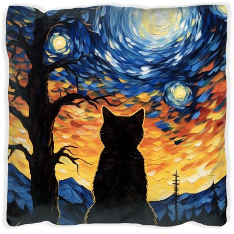 Wallario Dekokissen 60 x 60 cm, Katze im Sternenlicht, beidseitig Bedruckt, Kuschelkissen mit weicher Plüsch-Oberfläche