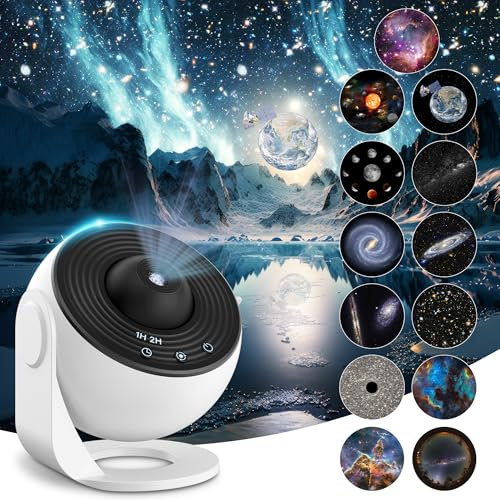 Planetarium Projector 12 in 1 Star Galaxy Light Nebula Night Light Milky Way Projector with Timer, LED Space Lamp Room Decor for Adults Kids - White