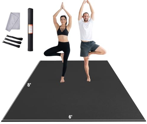 VEVOR Large Exercise Mat, 12'x6'/10'x6'/9'x6'/8'x6'/8'x5'/7'x5'/6'x4' (7mm) Extra Thick, Non Slip High Density Premium Workout Mat, Exercise Yoga Mat for Men & Women, Fitness & Exercise Mat with Bag & Carry Strap, for All Types of Home Yoga, Pilate & Floor Workout