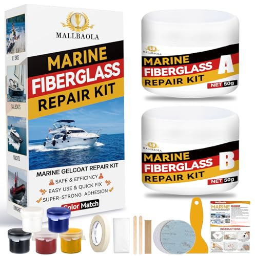 Marine Fiberglass Repair Kit for Boats, Gel Coat Repair Kit for Boats, Fiberglass Boat Repair Kit, Epoxy Filler for Boats, Fiberglass Kit Fix Holes Chips Pit Cracks (Color Match)