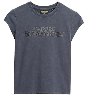 Superdry Damen Sport Luxe T-Shirt mit Grafik-Print und Flügelärmeln Ebenholz 44