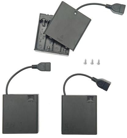 JZK 3 x 4 x 1,5 V AA-Batteriehalter mit USB-Buchse, AA-Batterie-Aufbewahrungsbox, Batteriegehäuse, Patronenfach mit An-/Ausschalter und Abdeckung, mit Schrauben