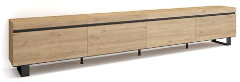 Skraut Home | Meuble TV | Banc Télé | Grand Espace de Rangement | 320x57x35 cm | TV Grand Format | Design Industriel | Style Moderne | Chêne