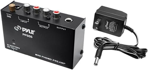 Pyle Stereo Verstärker – Phono Preamp – Phono Verstärker für Plattenspieler RCA Ein- & Ausgang als Plattenspieler Verstärker, Klangverstärker mit Ultra-Niedriges Rauschen, Batterie- oder Netzbetriebe