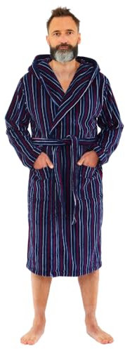 Just Essentials Mens Boys Fleece Onesies Gowns Robes Hooded Jumpsuit UK Seller - Navy Stripe Robe - XX-Large