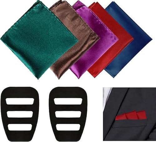 Liwein 5 Stück Einstecktuch für Herren, Stofftaschentücher mit 2 Stück Halter, Einfarbig Uni für Männer (Mehrfarbig)