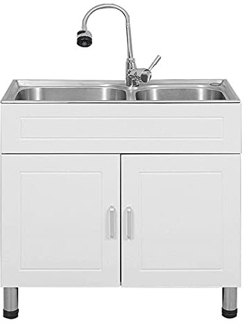 Évier de Cuisine amélioré, évier Utilitaire Autonome, Armoire de buanderie, lavabo avec Robinet d'eau Chaude et Froide pour Balcon, Garage, Salle de Bain, Facile à Assembler/1