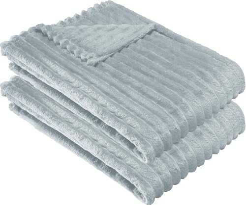 Erwin Müller Wohndecke Aosta 2er-Pack Fleece in Cordoptik Silbergrau Größe 180x220 cm