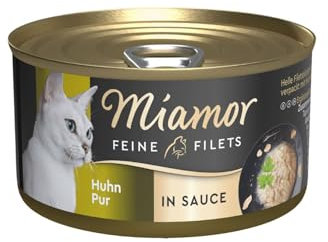 MIAMOR - Feine Filets in Sauce | Nassfutter für ausgewachsene Katzen mit Filetstückchen in Sauce. Fettarmes Ergänzungsfutter in der Dose ohne künstliche Zusätze | 24x85g Huhn Pur