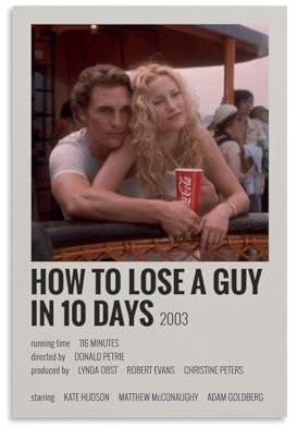 LRXDECOR Poster How To Lose A Guy In 10 Days, klassisches Filmposter auf Leinwand, Wandkunstdruck, für modernes Zuhause, Schlafzimmer, ästhetische Dekoration