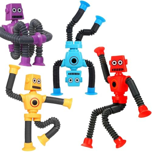 Juguete Robot de Ventosa telescópica de 4 Piezas, Juguete De Robot Telescópico, Ventosa Telescópica Robot Juguete, Juguete de Ventosa elástica de diseño Lindo único y Ligero