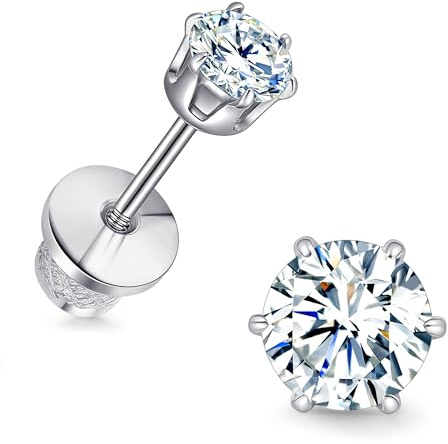 Limerencia Moissanite Ohrstecker G23 Titan hypoallergene Schraubverschluss Moissanite-Ohrringe D Farbe VVS1 Reinheit Schmuckgeschenke für Damen Herren 0,2 CT–1,6 CT(Silber,6mm)