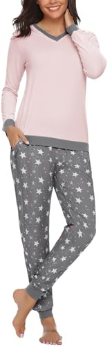 Aseniza Schlafanzug Damen Lang Pyjama Winter Set Langarm Baumwolle | Zweiteilige Nachtwäsche Sleepwear