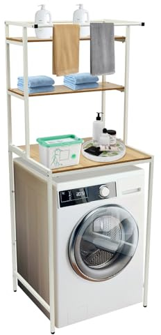 PurpleMinder Étagère de machine à laver avec 3 niveaux et porte-serviettes, capacité de charge de 10 kg, gain de place au-dessus de la machine à laver ou des toilettes, étagère suspendue stable pour
