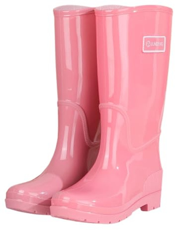 LCpddajlspig Stivali Da Pioggia,Stivali Pioggia Donna Alti di Gomma Galosce Impermeabili Stivaletti Antiscivolo Plateau Boots Taglie Forti Tinta Unita Outdoor per Giardino e Escursionismo Rosa 37