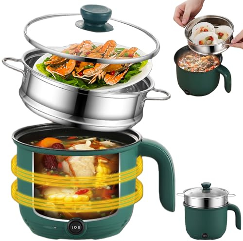 Hot Pot elettrico con vaporiera, Mini Multicooker Antiaderente Portatile, Pentola Hotpot Elettrico Multiuso, Padella Elettrica, Rapido Ramen Cooker per Steak/Nudelle/Zuppa/Uovo/Oats