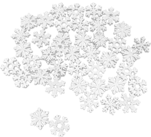 YUVKIN 100 Stücke Weihnachtsdeko Schneeflocken Holzdeko für DIY Basteln Weihnachten Tischdeko Winterdeko Baumschmuck Christbaumschmuck (20mm)