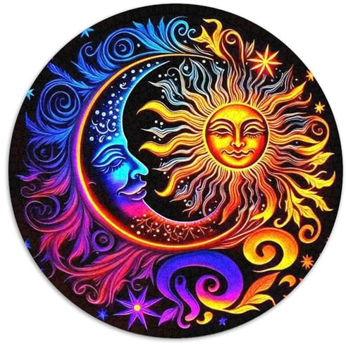 Sonne und Mond Rundes 1000 Puzzle Puzzle Rundes Puzzle 3D Hochauflösung Geschenke Für Erwachsene Kinder Schwieriges Großes 1000pcs (67.5x67.5cm)