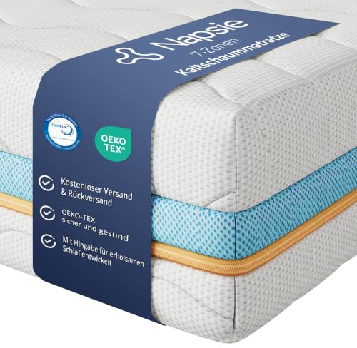 NAPSIE 7-Zonen Matratze 140x200cm| H3 &H2 | Beidseitig nutzbar | Ergonomische Kaltschaummatratze | Hypoallergen & Antibakteriell | Bezug abnehmbar & waschbar | Oeko-TEX®(22cm, 140 x 200 cm)