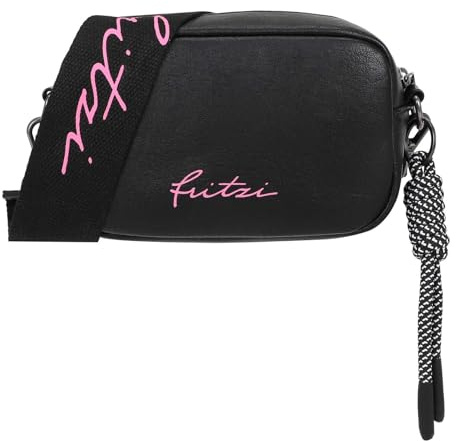 Fritzi Cross Bag Lou Black Crossbody Damen Umhängetasche Schultertasche Handtasche Alltagstasche Lederimitat Reißverschluss Tragegurt Freizeittasche Alltag Reisen Freizeit 14,5 x 22 x 7 cm, Schwarz