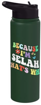 Retro Groovy Because Im Selah Thats Why Funny Custom Name Stainless Steel Insulated Water Bottle