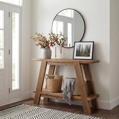TRIBEWOOD Konsolentisch Massivholz 110 cm, rechteckiger Sofatisch für hinter die Couch, Flurtisch mit Ablage für Flur, Wohnzimmer (Helles Eichenbraun)