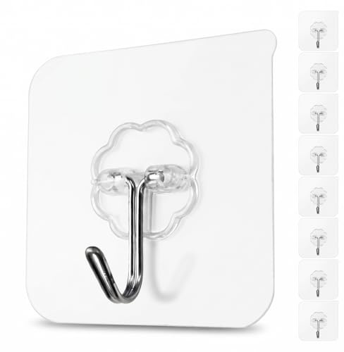Muexoee Adhesive Hooks Heavy Duty Wall Hooks, 10kg (22lbs) Max Load Self Adhesive Sticky Hooks, Waterproof Removable Utility Hooks for Kitchen Bathroom Office Home, 8 Packs