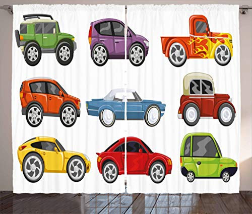 Lunarable Jungenzimmer Vorhänge mit Rennautos und Monster-Truck, klassisch, Urban Jeep, künstlerischer Geschwindigkeits-Automobil-Druck, Wohnzimmer, Schlafzimmer, Multi 1, 108W x 84L