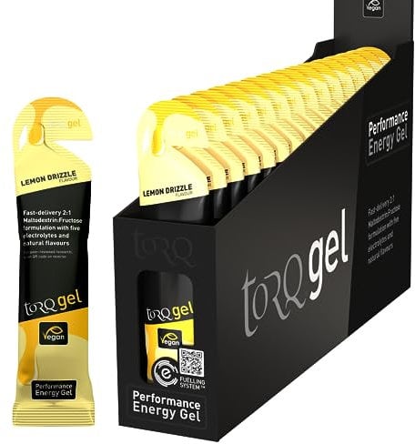 TORQ Energy Gels - Lemon Drizzle Pack of 15 - Ultimate On The Go Quick Release Energy - 30g of Carbohydrates - Running/Cycling/Sports Gels - 5 Key Electrolytes - Natural & Vegan