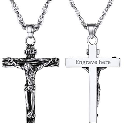 PROSTEEL Edelstahl Personalisierte Kruzifix Anhänger Name Texte Gravur Christlich Kreuz Halskette Unisex Schmuck für Männer Frauen Jungen Mädchen