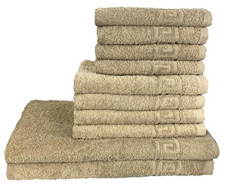 GMMH 10 TLG Set Handtücher Handtuch Set Duschtucher 100% Baumwolle 500g/m2 (Beige)