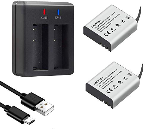 GeeKam Action Camera Battery - 2 x 1350mAh Rechargeable Batteries with USB Dual Charger for AKASO Brave 4 Pro, Dragon Touch, GOOKAM, Surfola, APEMAN, Apexcam, Exprotrek and More Sports Camera