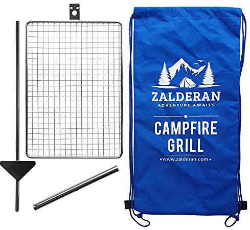 Zalderan Lagerfeuer-Grillrost Rucksack Grill für offenes Feuer Camping tragbar, Edelstahl, Bushcraft, leicht, Kochen über Feuerstelle Mesh Grill verstellbares Gemüse Fisch Speck Huhn