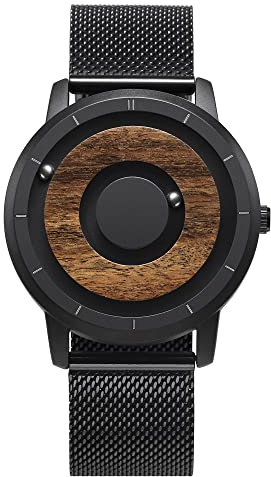 EUTOUR Uhren Herren Herrenuhr Magnet Uhr kein Glas Kugellager Quarz Armbanduhr für Männer mit Edelstahl Mesh Armband Schwarz-40mm