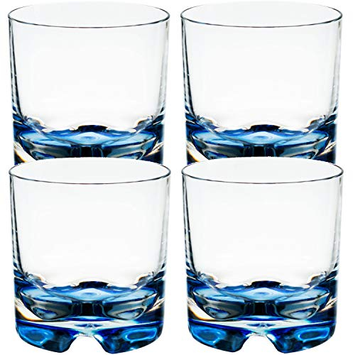Lot de 4 verres en polycarbonate de 200 ml - Fond bleu - Verres à eau - Verres pour enfants - Verres à whisky - Accessoires de cuisine - Élégants - En plastique