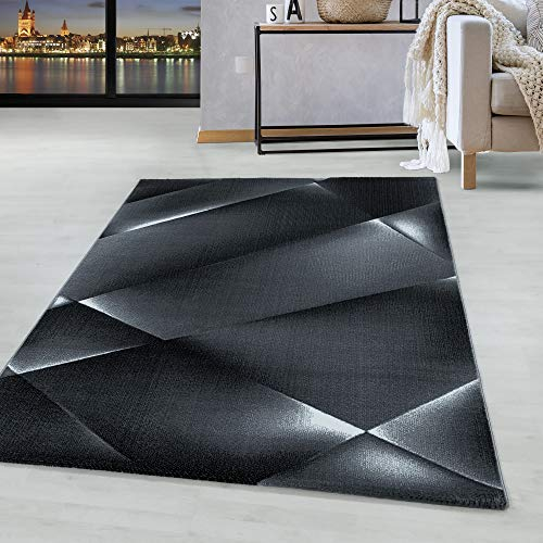 HomebyHome Teppich Wohnzimmer 140x200 cm Schwarz Abstrakt Design - Schlafzimmer Teppich Kurzflor Extra Weich Pflegeleicht Teppiche für Küche Esszimmer Büroteppich - Carpet Living Room